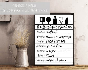 Weekly Menu Board PRINTABLE Dry Erase Menu Menu Planner | Etsy
