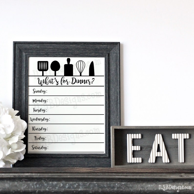 Weekly Menu Board PRINTABLE Dry Erase Menu Menu Planner Etsy