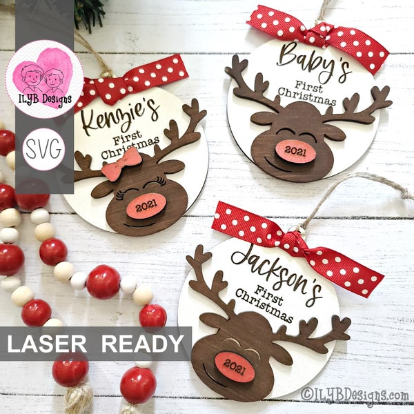 Baby's First Christmas Reindeer Ornament Svg Laser Cut File | Baby's 1st Christmas Ornament Svg | Reindeer Svg | Laser Ornament Files