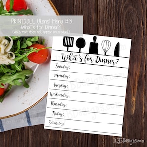 Weekly Menu Board PRINTABLE - Dry Erase Menu - Menu Planner- Dry Erase Menu Board