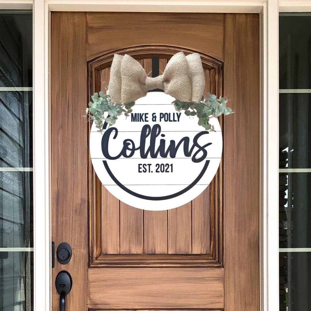 Front Door Wood Sign Personalized Family Name Round Shiplap Sign Round