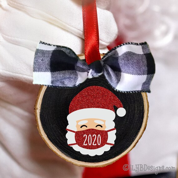 Personalized 2020 Christmas Ornament - Santa Mask Ornament - 2020 Wood Ornament - 2020 Christmas Gift - Masked Santa Wood Slice Ornament Il_570xn
