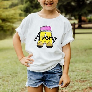 Back to School Monogrammed Shirt with Pencil & Name | First Day of School Girl Shirt | Kindergarten Tee | Pre-K Name T-Shirt | School Tee