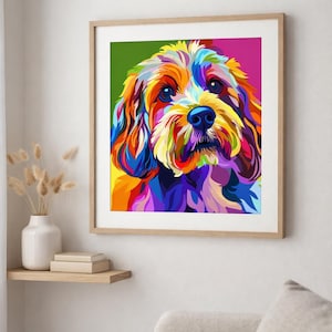 Cockapoo Wand Kunst Druck, Bunt Hunde Portrait, Geschenk für Tierliebhaber, Modernes Hunde Dekor