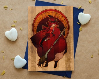 ADAMINE - Red Witch - illustrated postcard - Mini Print A6 - Yule - 105 x 148 mm - inches: 4.13 " x 5.82 " - 350g premium paper - glossy