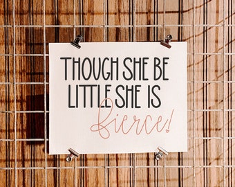 She is Fierce | Canvas Fabric Print | Rustic Decor | Nursery Decor | Home Decor | Hand Lettering | Free US Shipping |