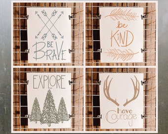 Have Courage, Be Brave, Explore, Be Kind | Canvas Fabric Print Set | 8x10 | Rustic | Nursery | Home | Camping | Free US Shipping |