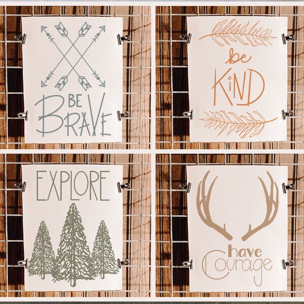 Have Courage, Be Brave, Explore, Be Kind | Canvas Fabric Print Set | 8x10 | Rustic | Nursery | Home | Camping | Free US Shipping |