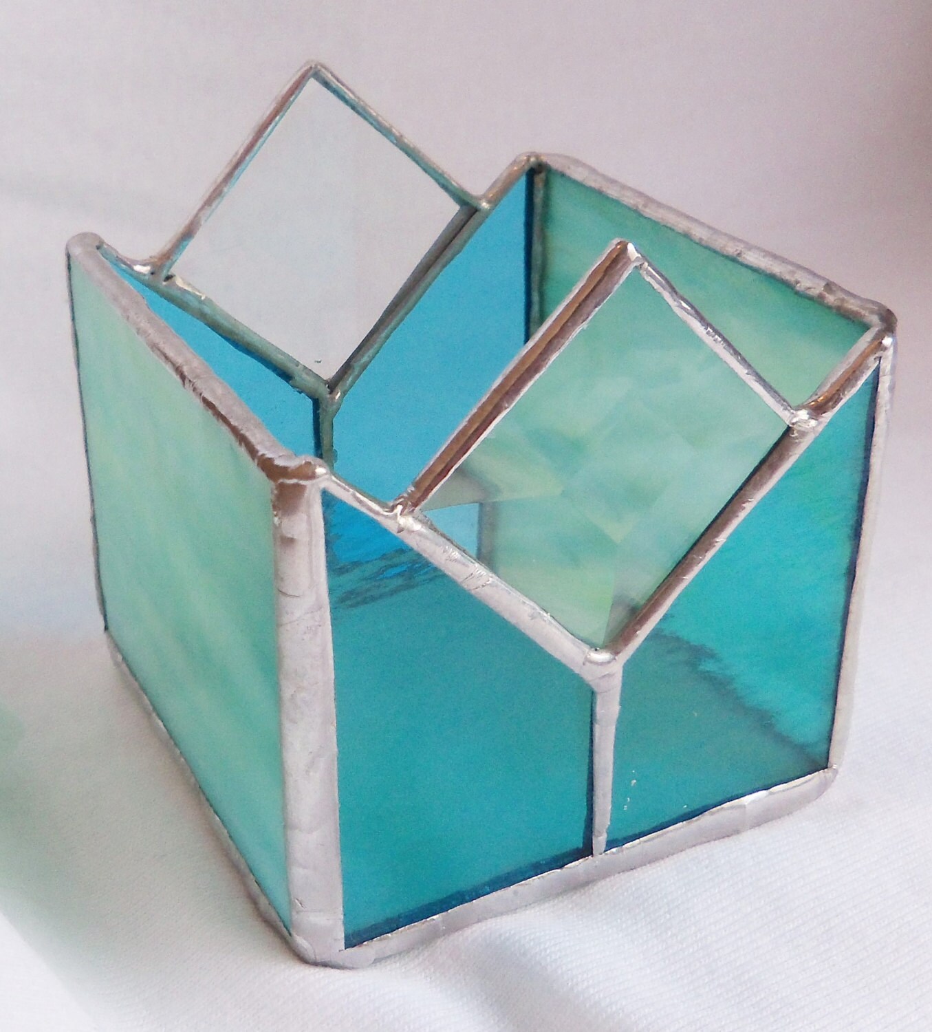 Stained Glass Candle Holder Blues and Bevelswedding Table Etsy