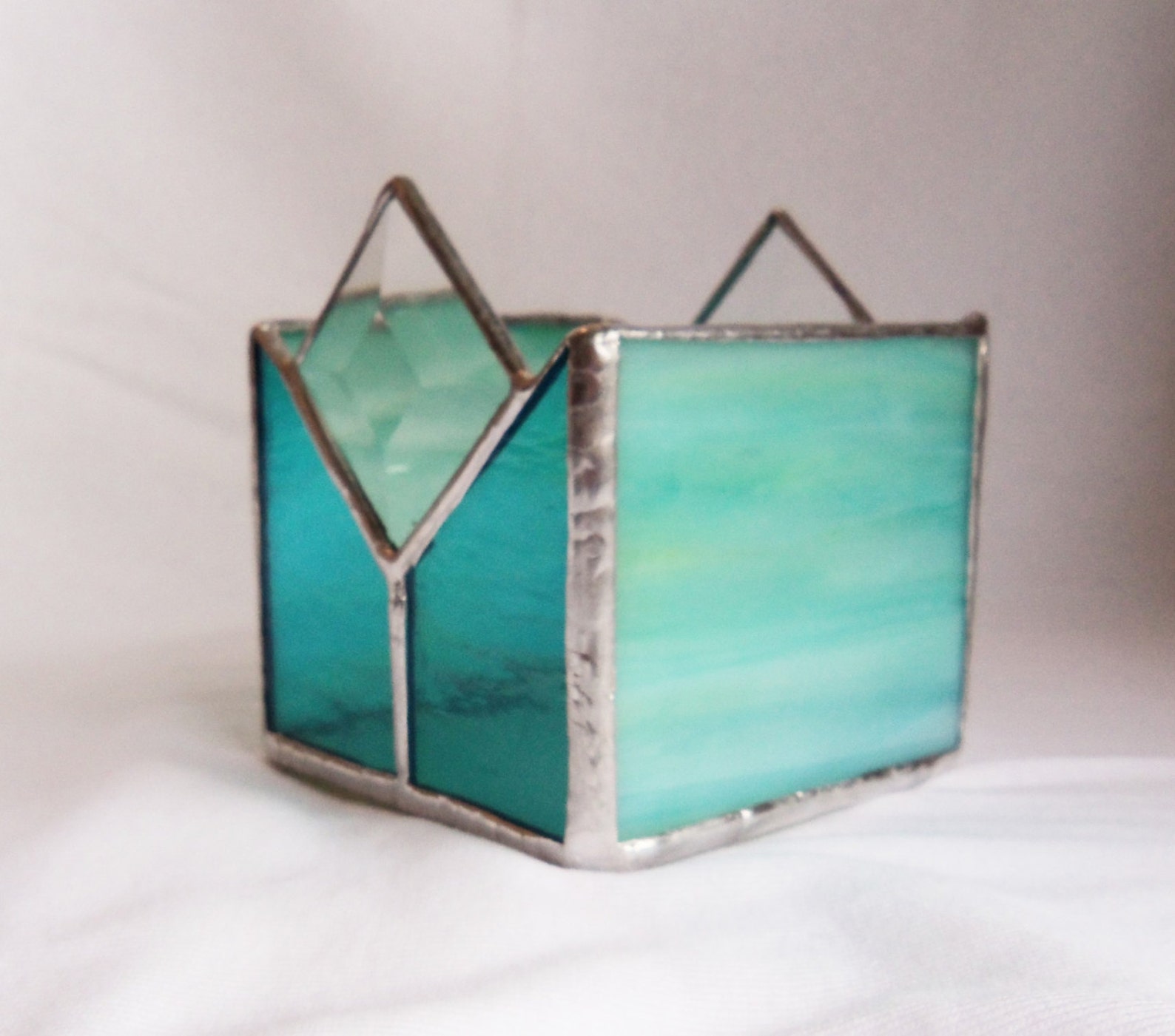 Stained Glass Candle Holder Blues and Bevelswedding Table Etsy