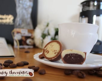 Cappuccino Coffee Chocolate Truffles handmade with locally roasted award winning coffee. Plastic free gift. Ideal coffee birthday present