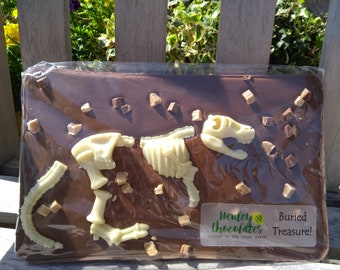 Giant Chocolate Dinosaur Slab: Handmade Milk Chocolate T-Rex Skeleton