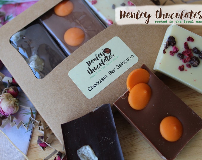 Three Chocolate Bar Selection Gift Pack- handmade gourmet chocolate in plastic free packaging. Plastic free gift. Eco friendly present