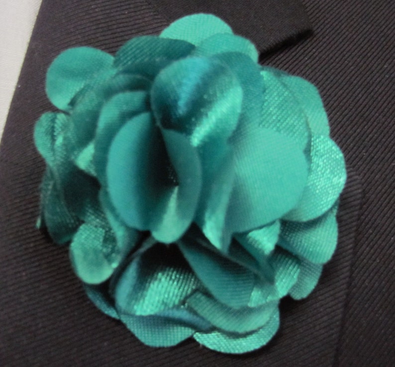 Teal Green Silk Flower Boutonniere With 2 Inch Stick Lapel Pin Etsy