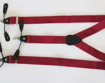 Combination  Suspender / Braces   Set Wear Pant Buttons Or Clips All Provided Burgundy/ Red In Color