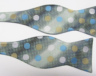 Mens Turquoise Gold Silver On Green Circle  Design With Free Pocket Square Self Freestyle Tie With Free Pocket Square