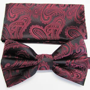 Burgundy Wine on Black Paisley with Free Pocket Square Pre Tied Mens ...