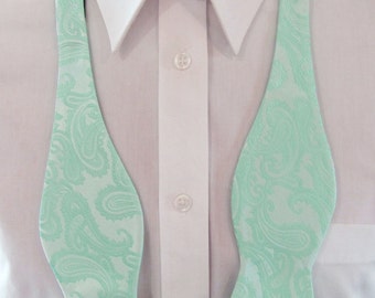 Mens Bowtie Pastel Mint Tone On Tone Paisley Self Tie Bow Tie