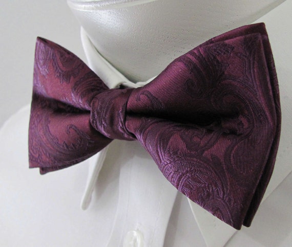 MENS BOW TIE PAISLEY PURPLE BOWTIE PRE-TIED BOW WITH CLIP