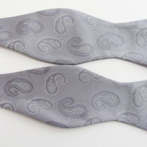 Mens Silver Tone On Tone Paisley Woven Pattern Self Tie Freestyle Bow Tie image 1