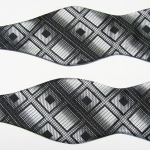 With Free Pocket Square Black And Silver Diamond Design Self Tie Freestyle Bow Tie image 1