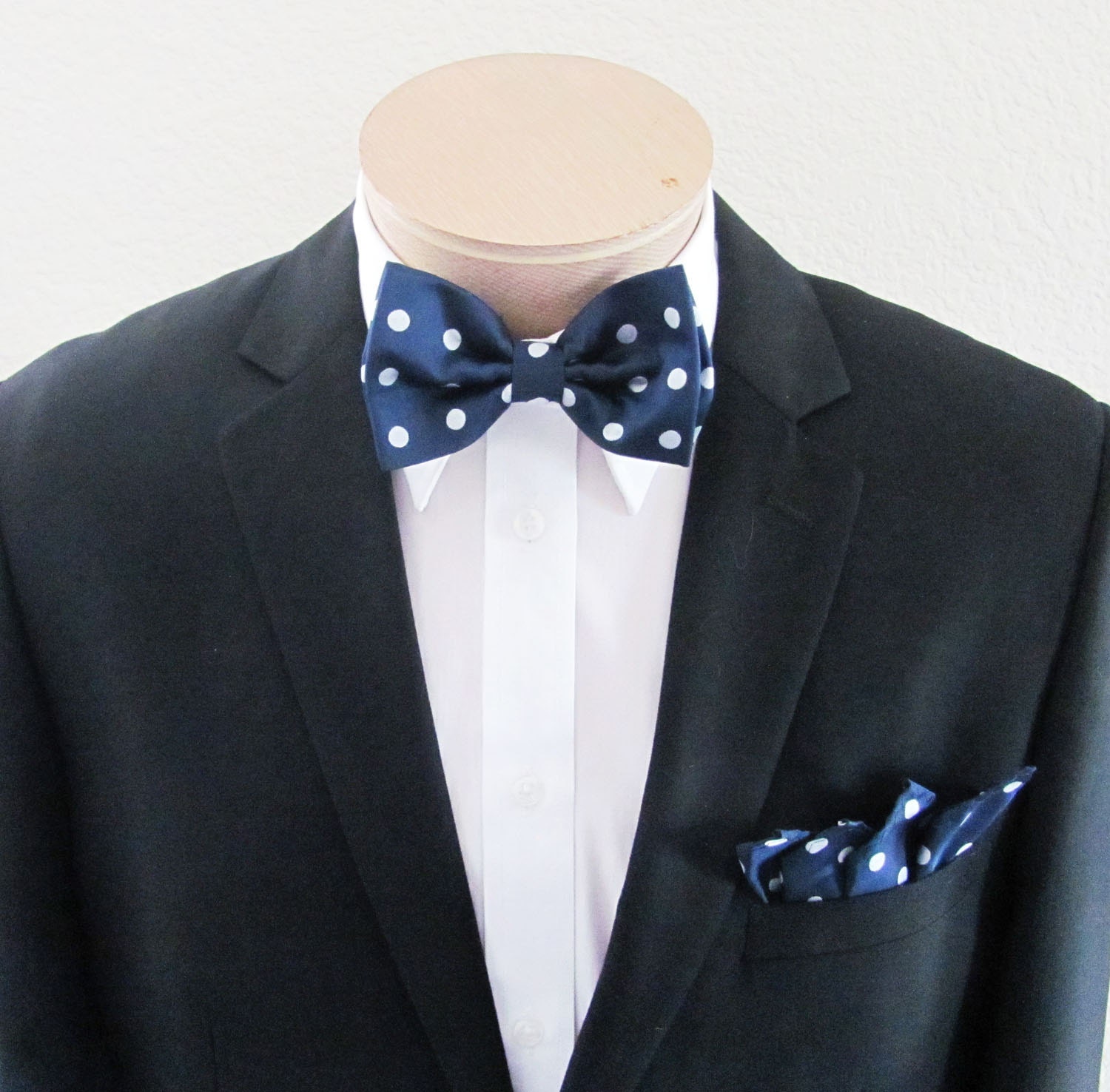 Mens Bowtie Navy Blue With White Polkadots With Free Pocket | Etsy