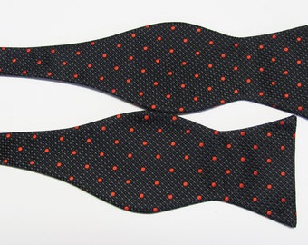 Black With Small Red Dots Woven Design Self Tie Bow Tie