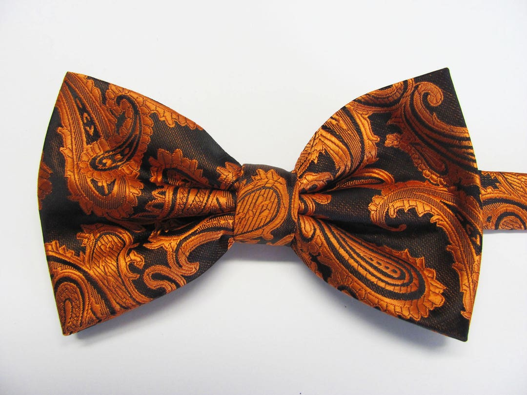Copper Bronze on Black Paisley with Free Pocket Square Pre - Etsy