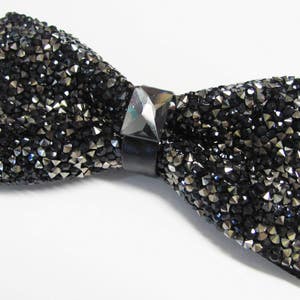 Mens Crystal and Beaded Extra Fancy Black Adjustable PreTied Mans Bow Tie