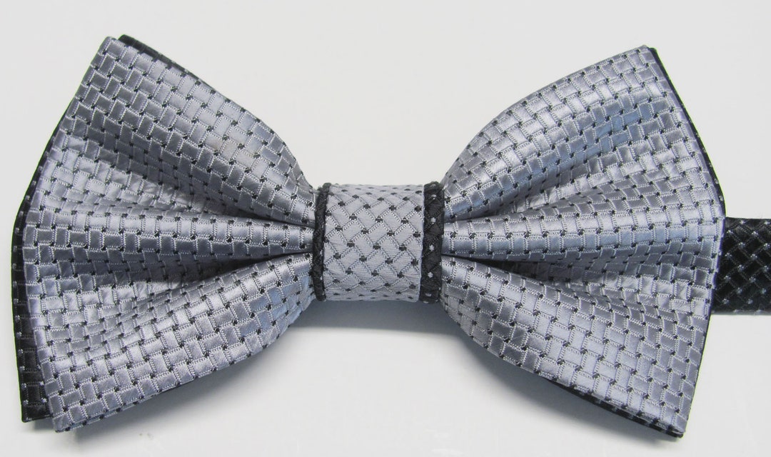 Mens Bow Tie Extra Fancy Two Colors Silver Gray With Dots and - Etsy