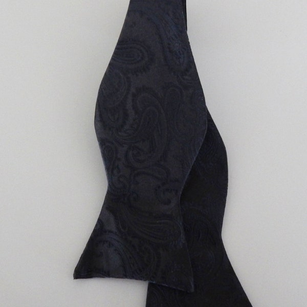 Mens Bowtie Black Tone On Tone Paisley Adjustable Neck Self Tie Bow Tie Necktie