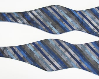 Royal Marine Blue Silver And Gray Contemporary Design Self Tie Freestyle Bow Tie