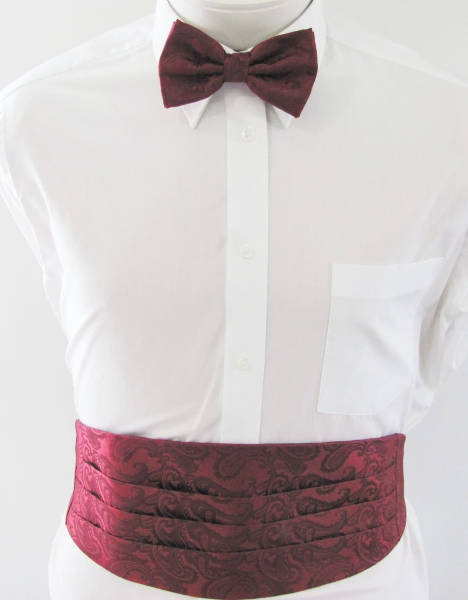 Mens Burgundy Paisley Satin Cummerbund Set Adjustable Back Etsy