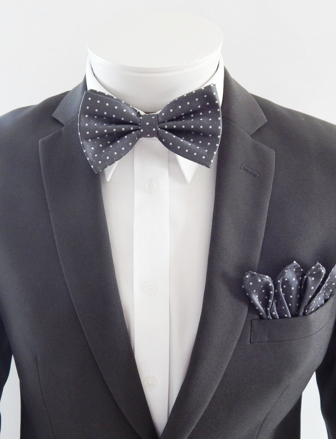 Mens Bowtie Puter Gray With Silver Dots With Free Pocket - Etsy
