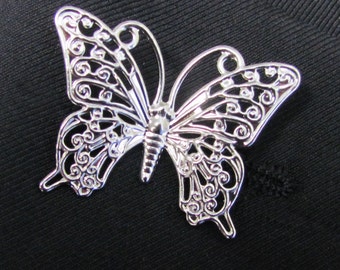 Silver Plated Metal Butterfly  Boutonniere With 2 Inch Gold Stick Lapel Pin