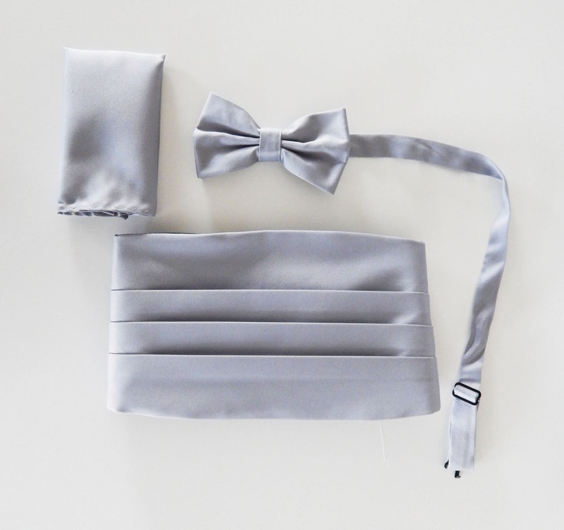 Mens Cummerbund Silver Gray Satin Cummerbund Set Adjustable Etsy
