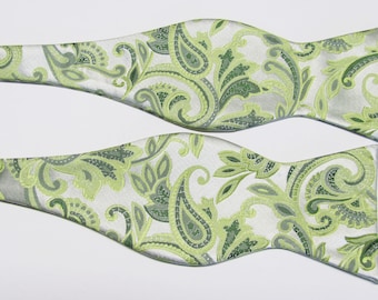 Mens Bowtie Shades Of Green Paisley Self Tie Bow Tie