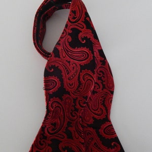 Mens Bow Tie Red Paisley On Black Adjustable Neck Self Tie Bow Tie image 1