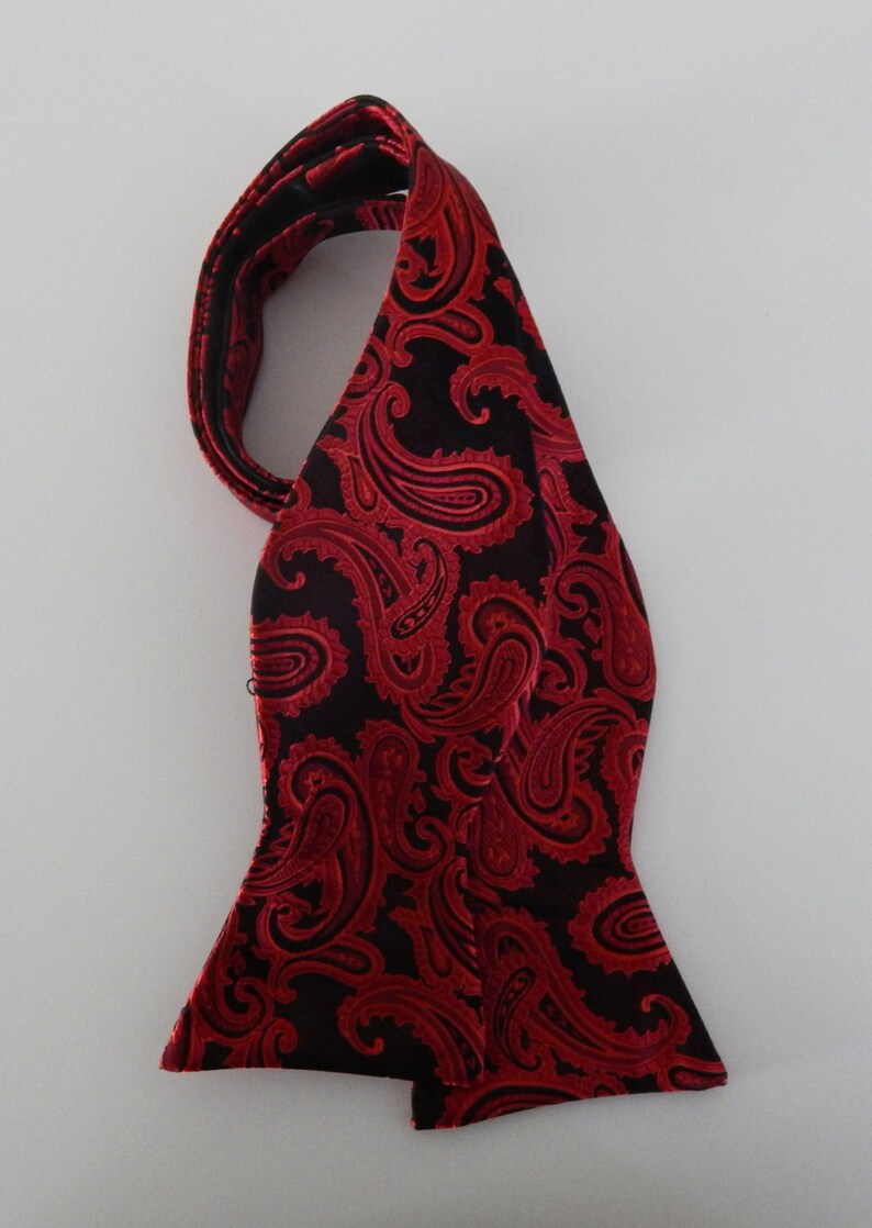 Mens Bow Tie Red Paisley On Black Adjustable Neck Self Tie Bow Tie image 1