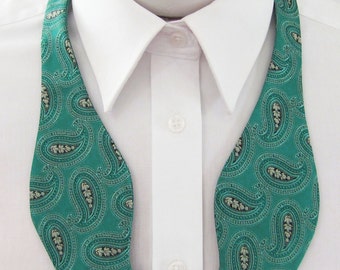 Mens Bow Tie (With Free Pocket Square)  Green Teal Green Peacock Green Paisley Self Tie Bow Ties