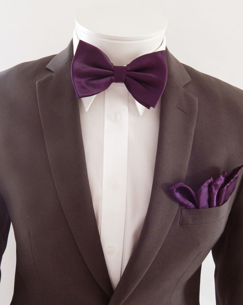 Mens Bowtie Deep Eggplant Purple Banded Pre Tied Bow Tie Etsy