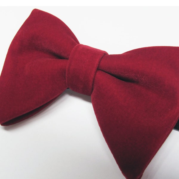 Blood Deep Red Velvet Tom Ford Inspired With Free Pocket Square  Tear drop Butterfly Large Pretied Bow Tie
