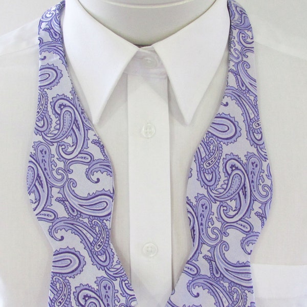 Mens Bowtie Purple on light lavendar Tone On Tone Paisley Self Tie Freestyle Bow Tie With Free Pocket Square