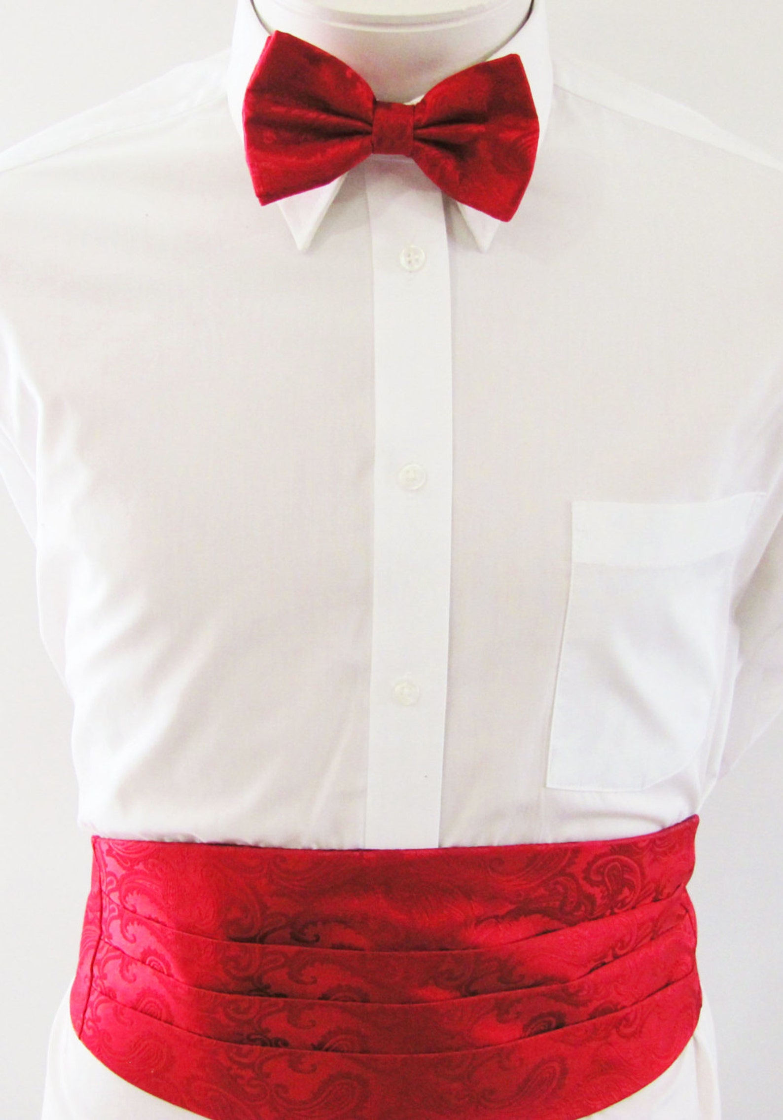 Mens Red Paisley Satin Cummerbund Set Adjustable Back With Tie Etsy