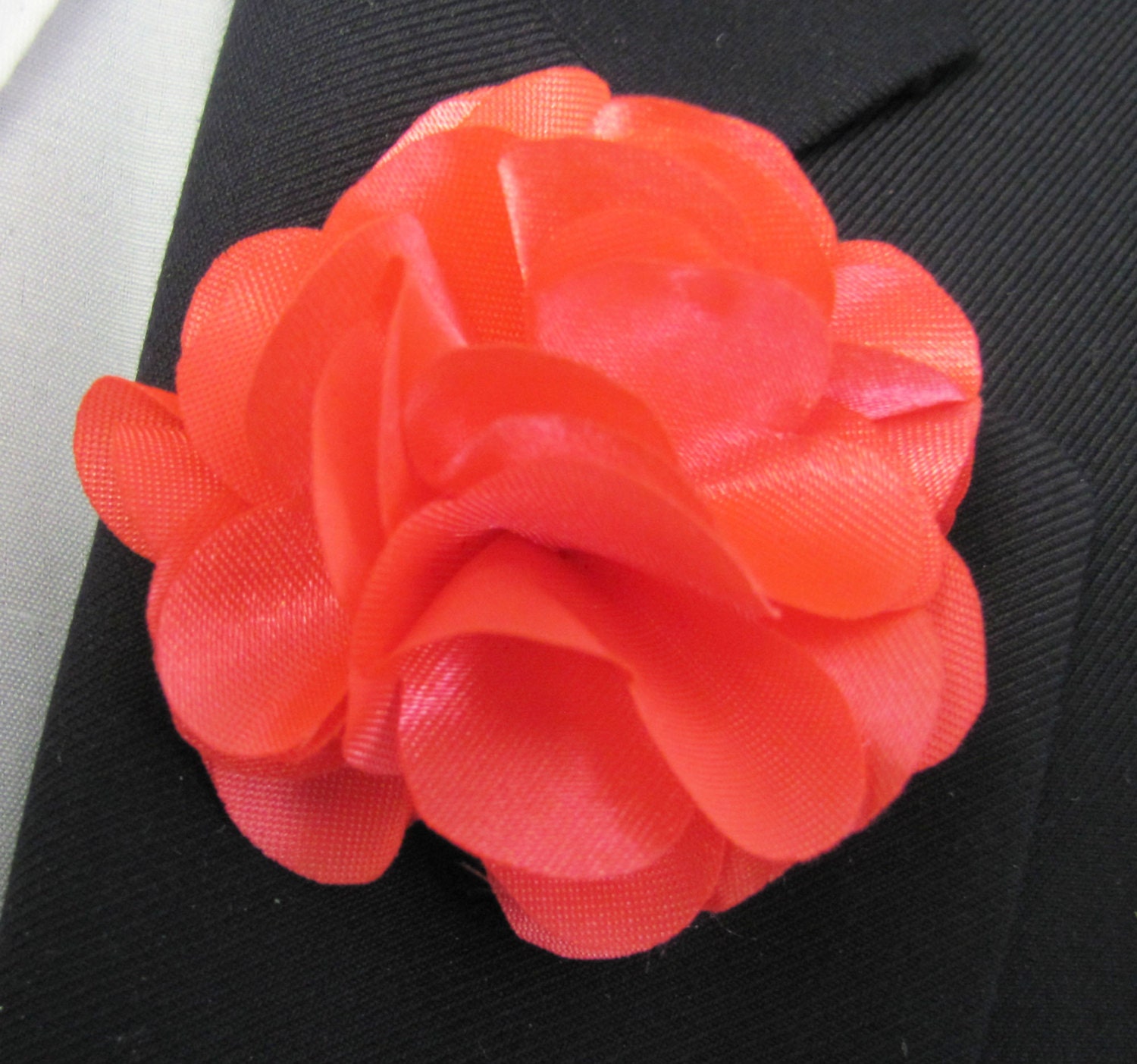Coral Silk Flower Boutonniere With 2 Inch Stick Lapel Pin Etsy