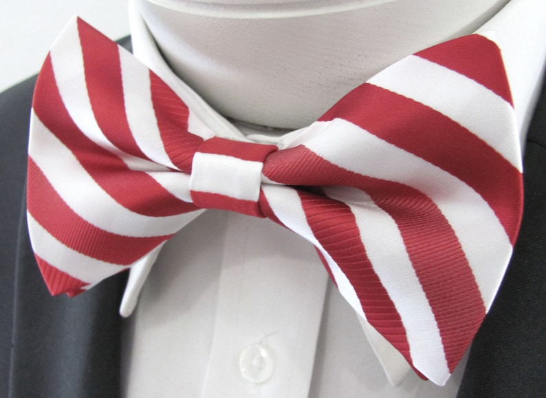 Red And White Stripe Design PreTied Bow Tie image 1