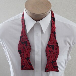 Mens Bow Tie Red Paisley On Black Adjustable Neck Self Tie Bow Tie image 2