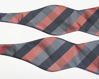 Rust Brick Gray And Black Square  Design Self Tie Freestyle Bow Tie With Free Pocket Square