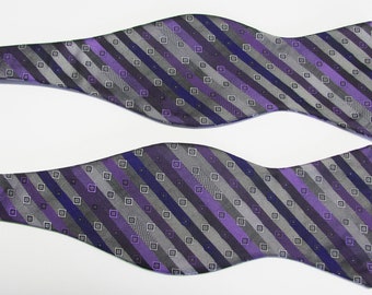 Purple Lavender (With Free Pocket Square)  Silver Gray And Blue Contemporary Design Self Tie Freestyle Bow Tie