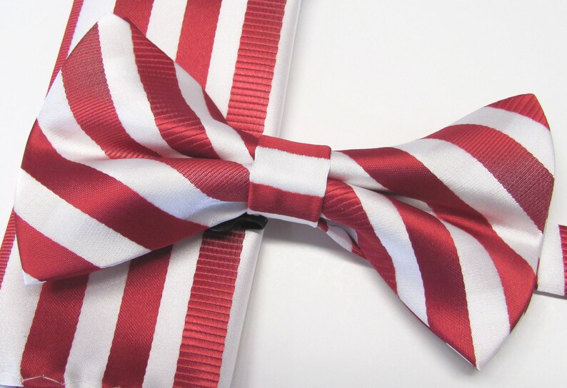 Red And White Stripe Design PreTied Bow Tie image 2